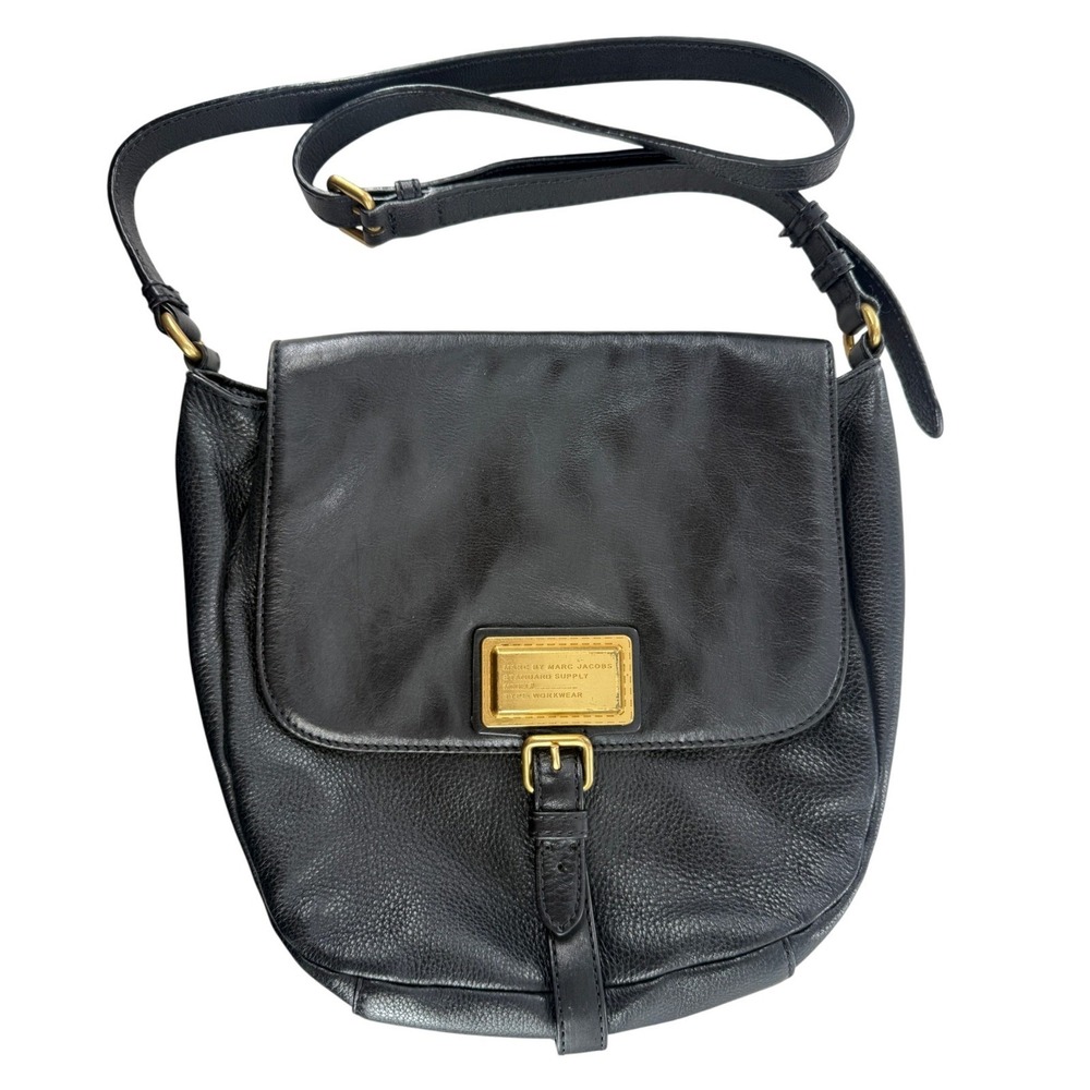 Marc By Marc Jacobs Black Leather Shoulder Bag Crossbody Purse Flap 12" X 9"